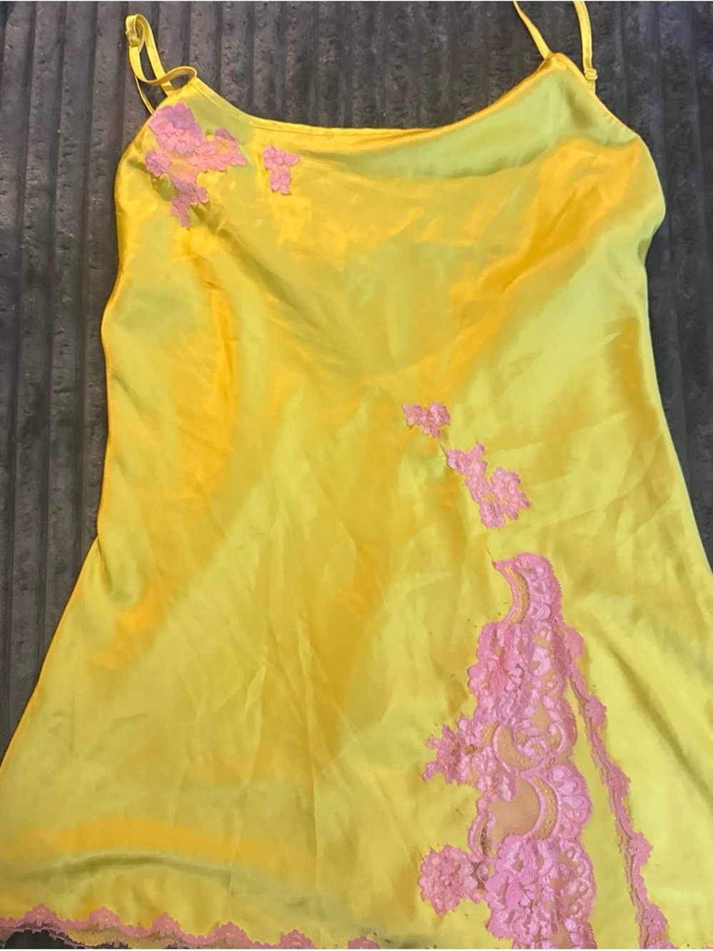Victoria's Secret Yellow Slip Camisole with Pink Lace